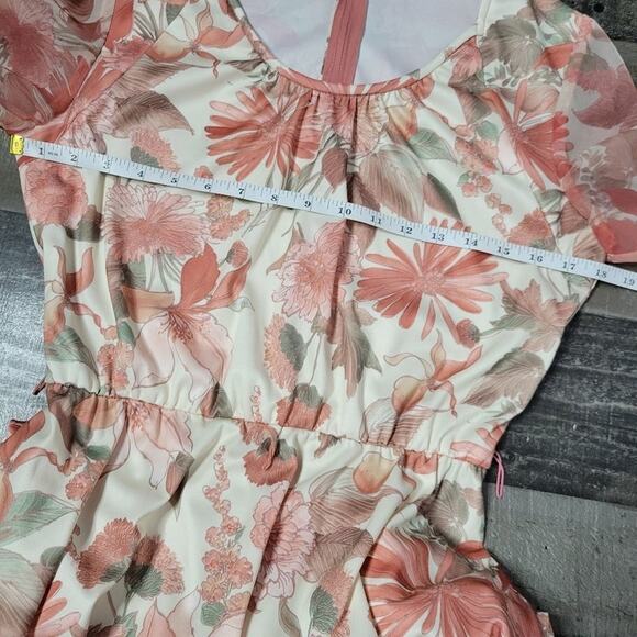 Vintage Floral Sheer Long Sleeve Midi Dress, size Medium - Picture 7 of 9